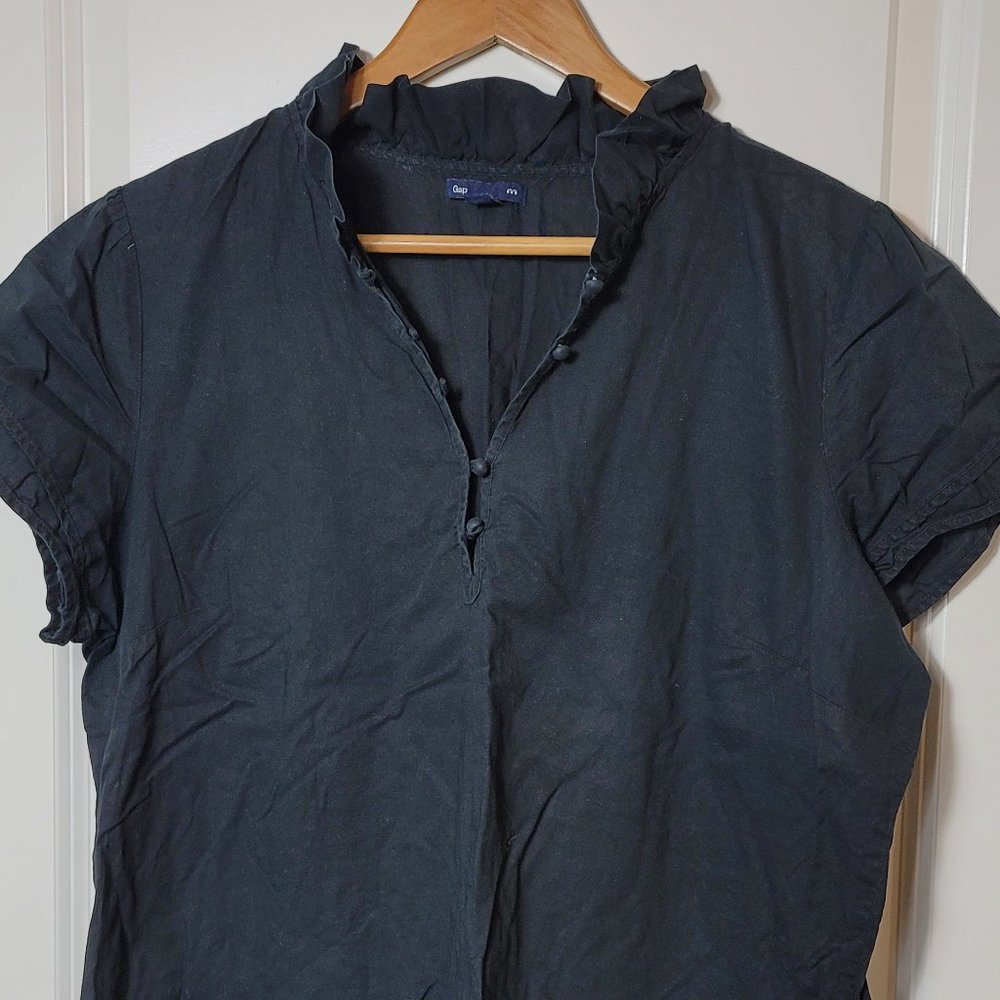 Gap 100% cotton Shirt for women size XL short sleeves v-neck navy blue Gap